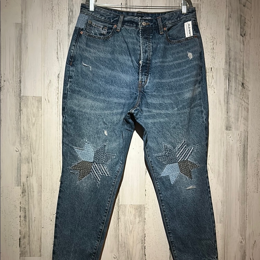 Old Navy Blue High Rise Jeans with Distressed Knees